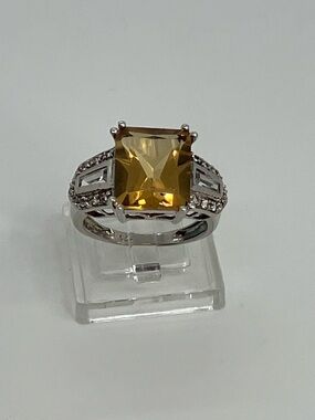 Yellow Square Halo Ring in Sterling-Style Setting